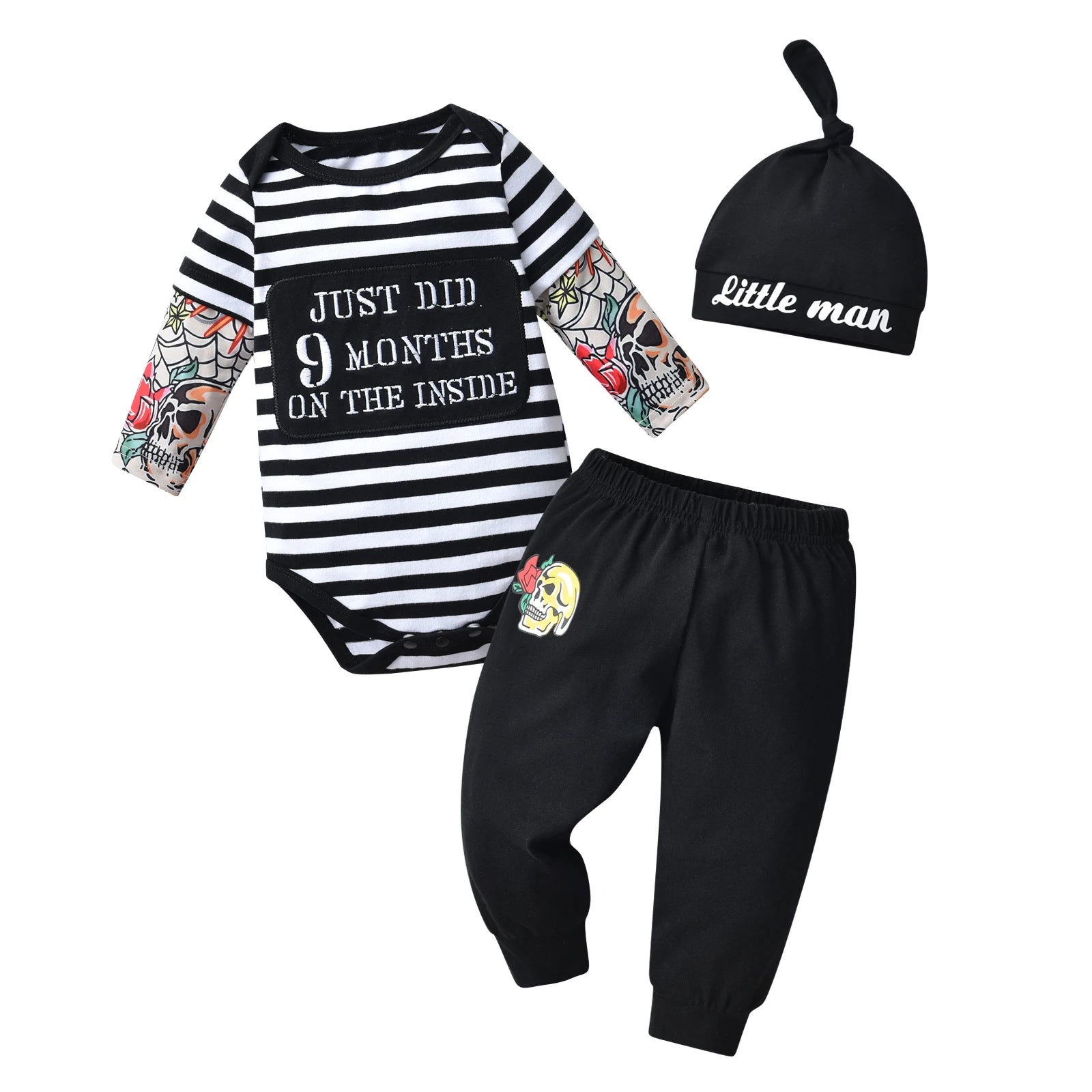 3Pcs Newborn infant Baby Boys Summer Clothes Set New Printed Short Sleeve Romper Top + Pants + Cap Toddler Outfit for Boys