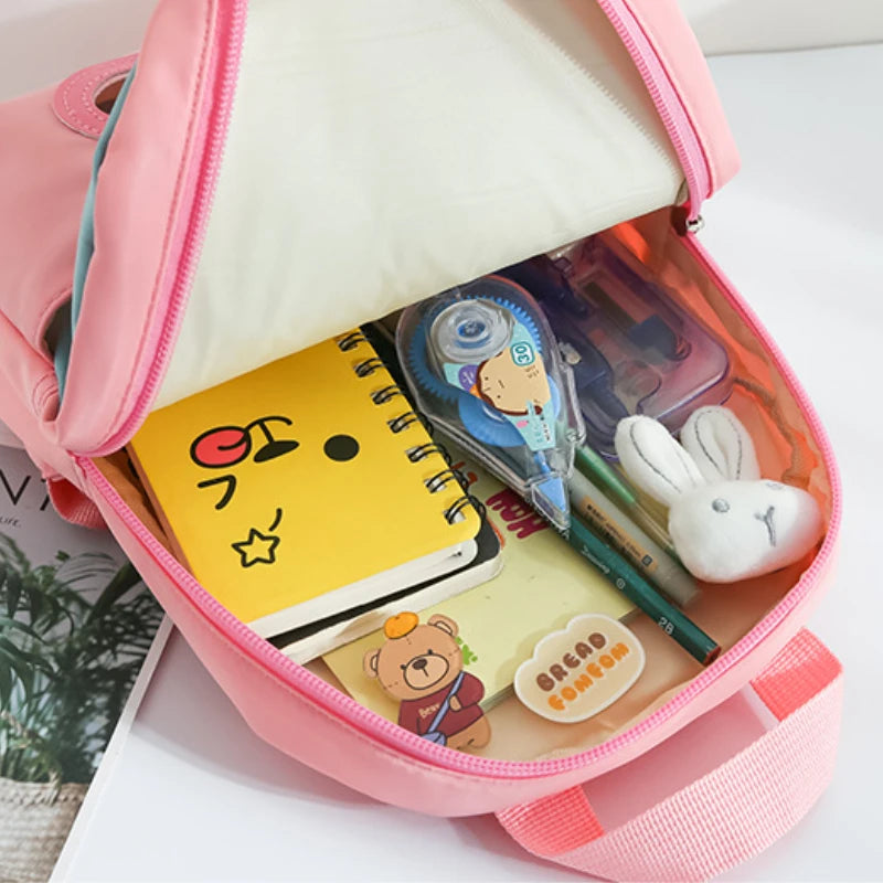 Plush 3D Rabbit Backpack for Boys Girls Kids Children SchoolBag Cute Bow Tie Cartoon School Bags Kindergarten Preschool Baby Bag