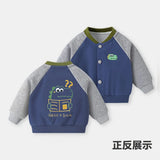 Spring Autumn Children Boy Baseball Uniform Cotton Bear Dinosaur Baby Boy Jackets V-collar Spliced Raglan Sleeve Infant Boy Coat