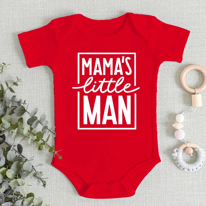 Mama's Little Man Print Newborn Autumn Bodysuit High Quality Soft Cotton Infant Boy Clothes Funny Cute Baby Short Sleeve Romper