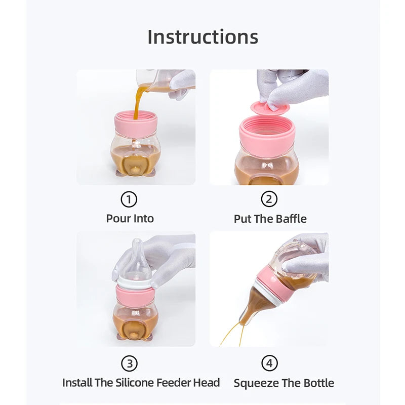 1 Pc Baby Medicine Feeder Bottle 70ml Bear Design Prevent Choking With 2 Pcs  Silicone Replacement Pacifier And Food Spoon Head