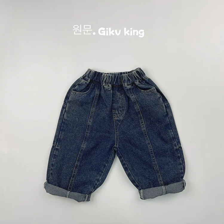 2025 Spring New Children Vintage Denim Trousers Toddler Boys Girls Loose Straight Leg Pants Kids Fashion Casual Versatile Jeans