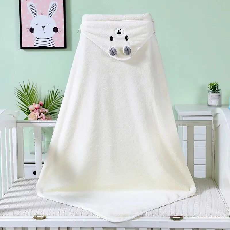 Baby Bath Towel Soft Warm Sleeping Swaddle Wrap for Girl Boy Coral Fleece Newborn Blanket Toddler Hooded Baby Stuff Bathrobe