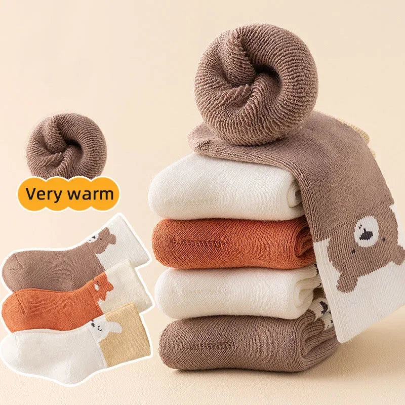 3 Pairs/Lot Cute Cartoon Newborn Infant Socks For Baby Winter Anti-Cold Warm Socks Thick Plush Kids Mid Tube Sock