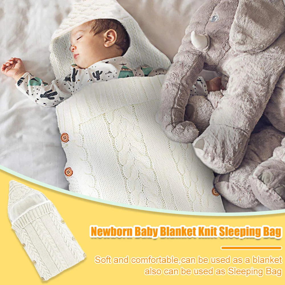 Newborn Baby Blanket Cotton Blend Infant Wrap Blanket Newborn Hooded Towel Blanket Knit Baby Resting Bag Soft Thick Knit Wrap