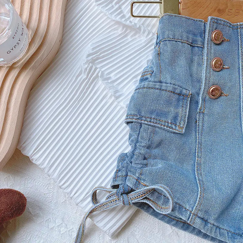 2024 Summer Girls Fashion Jeans Shorts with Buttons Baby Kids Children Casual Denim Hot Shorts