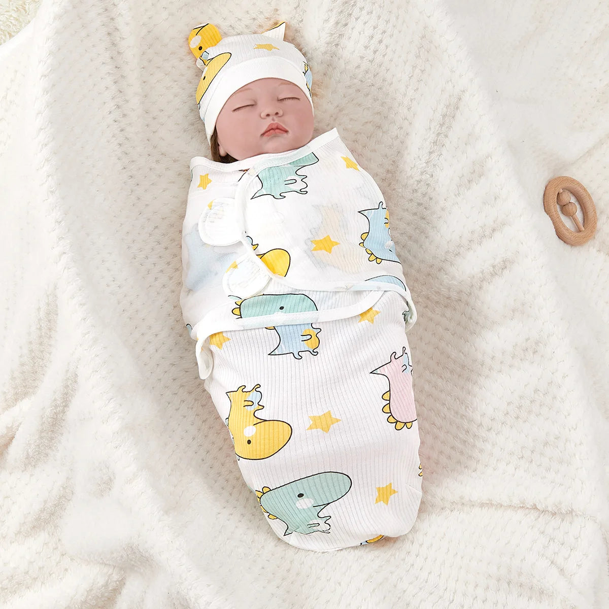 Baby Anti-shock Swaddle Cotton Printed Wrap Spring/Summer Baby Wrap Two-piece Baby Anti-kick Blanket Suitable for 0-3 Months