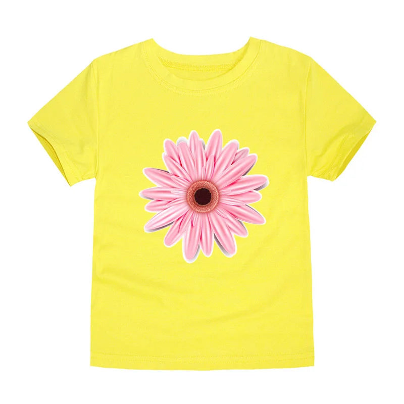 100% Cotton Toddler Girl T Shirt 2 to 3 4 5 6 7 8 9 10 11 12 13 14 Years Pink White Tshirt Flower Print Teenage Girls Tee Shirts