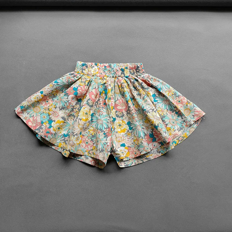 Baby Girls Flower Culottes Summer Sweet Fashionable Children's Floral Wide-Leg Hot Pants Kids Girls Mini Shorts