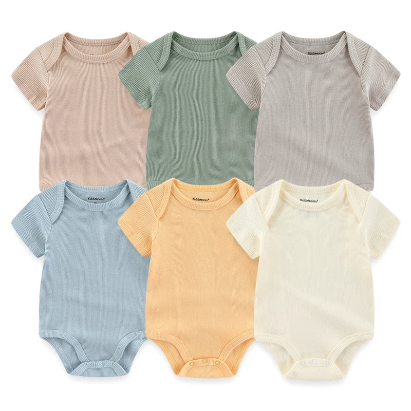 6Pieces Newborn Cotton Baby Boy Clothes Set Solid Color Sleeveless Baby Girl Clothes 0-12M Cartoon Print Bodysuits Summer Bebes