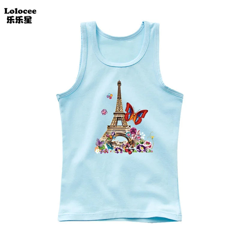 2023 New Girls Cute Singlet Underwear Princess Cotton Tank Tops Cartoon Kawaii Girl Print Sleeveless Shirt