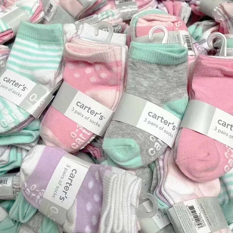 9 Pairs of A Pack Children's Cotton Socks Cute Non-slip Carter Baby Socks 0-1 Year Old Baby Boys and Girls Random Style