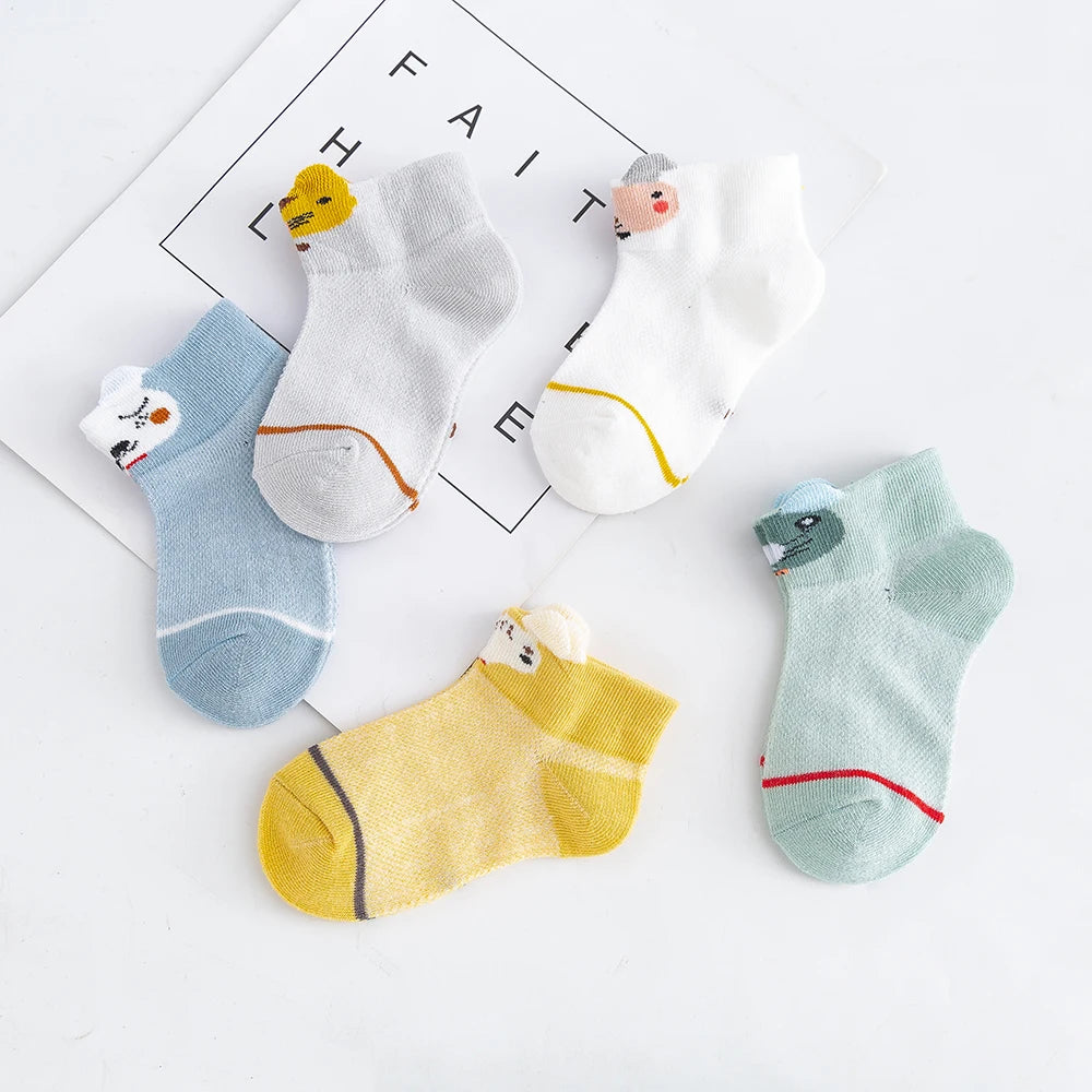 5Pairs/lot 0-2Y Baby Socks Summer Cotton 3D Cartoon Animal Kids Socks Girls Mesh Cute Newborn Boy Toddler Socks Baby