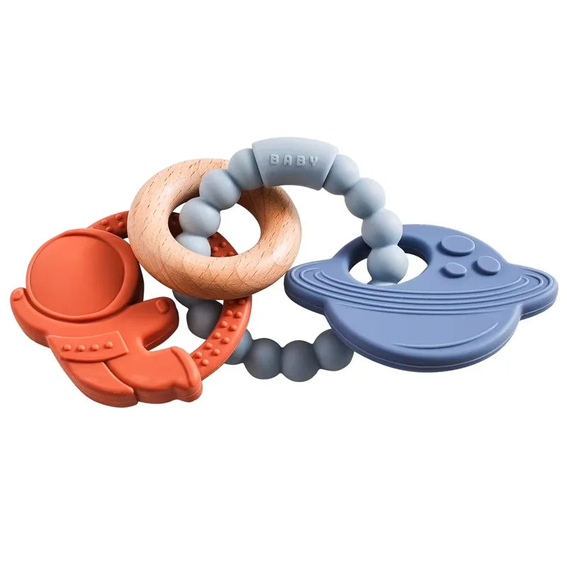 1pc Silicone Teether,Food Grade Baby 0-12 Toys,ToddlersTeething Ring Sensory Toys,Silicone Planet Teether Bracelet Accessories