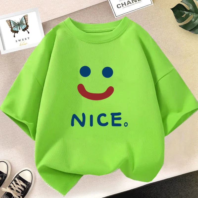 Happy Smile Design Girls Tshirt Kids Street Breathable Tops Personality Cotton Clothing Summer Cool Sports T-Shirts