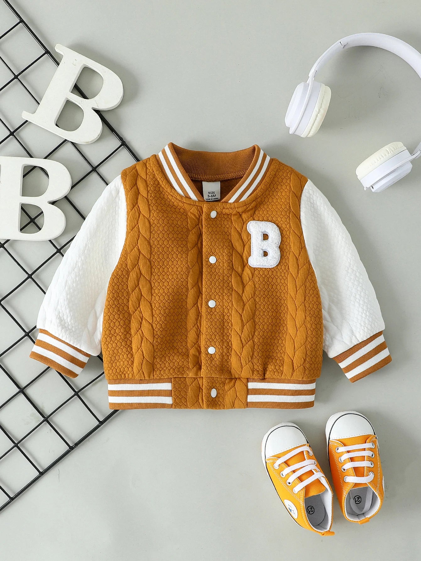 Baby Boy Baseball Jackets Toddler Letter Pattern Contrast Color Long Sleeve Buttons Front Coat Autumn Winter Outerwear 1-3Y