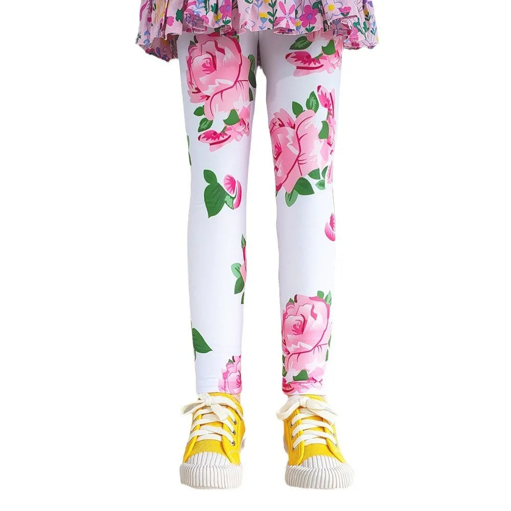 Cute Girls Leggings Spring Autumn Printing Flower Pants Sweet Girl Pencil Pants Kids Trousers Children Clothing