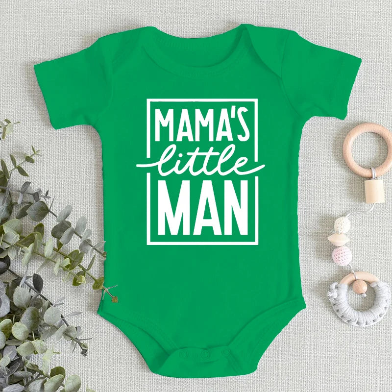 Mama's Little Man Print Newborn Autumn Bodysuit High Quality Soft Cotton Infant Boy Clothes Funny Cute Baby Short Sleeve Romper