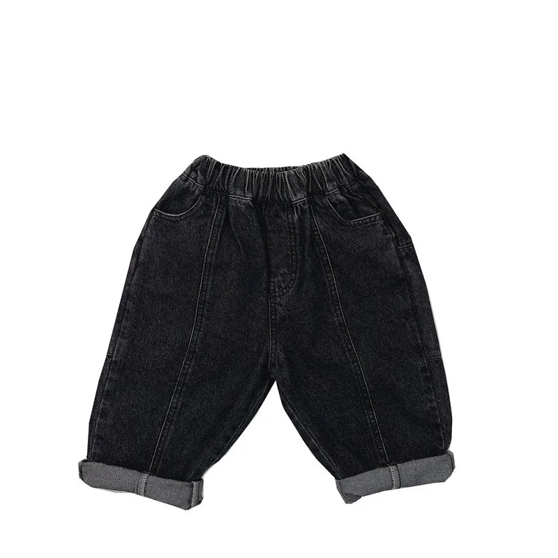 2025 Spring New Children Vintage Denim Trousers Toddler Boys Girls Loose Straight Leg Pants Kids Fashion Casual Versatile Jeans