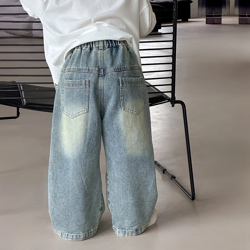 Baby autumn pants boys autumn version of Korean children's wear 2024 new pants in the wear-and-tear jeans trend