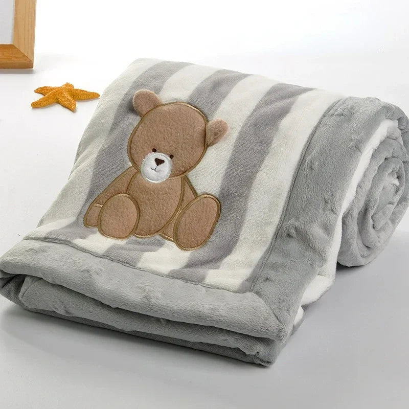 Flannel Baby Blanket Cartoon Embroidery Newborn Receiving Blanket for Children Baby Boy Girl Stroller Cover Bedding Quilts Stuff