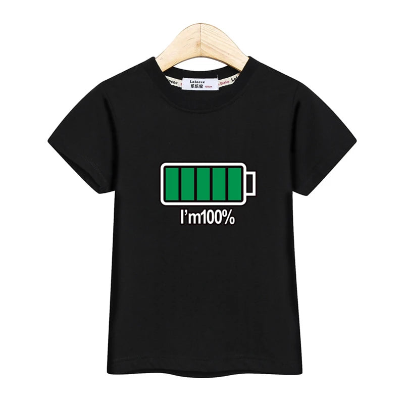 3-13T Children Casual T-shirt Battery Graphic Top Boys Summer Short Sleeved Shirt O-neck Cotton Clothes