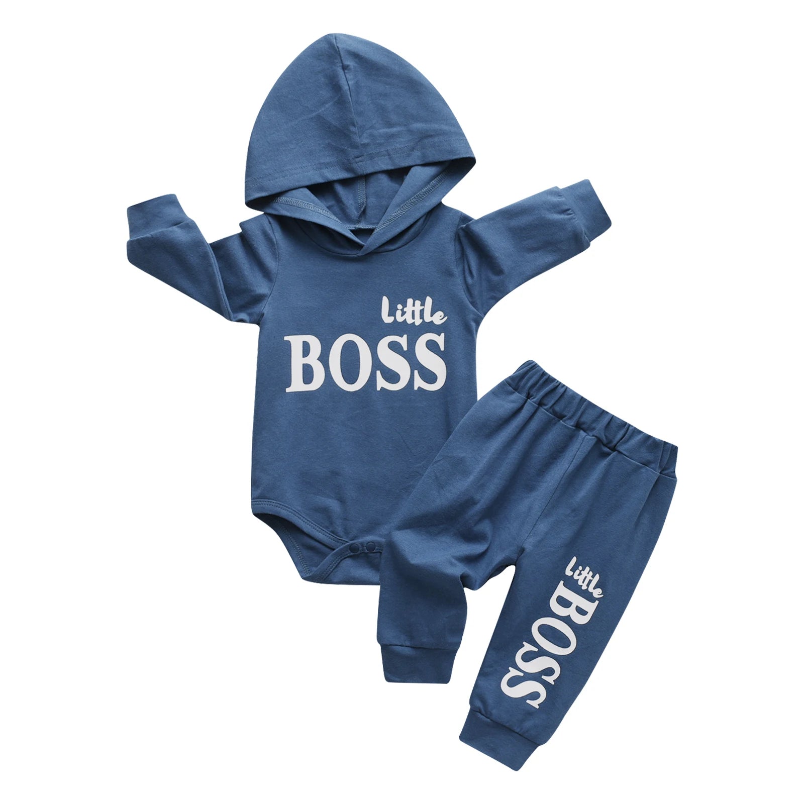 2pcs New Toddler Baby Boy Casual Clothes Set Cotton Long Sleeve Hooded Romper Bodysuit Top and Pants Newborn Outfit for Boys