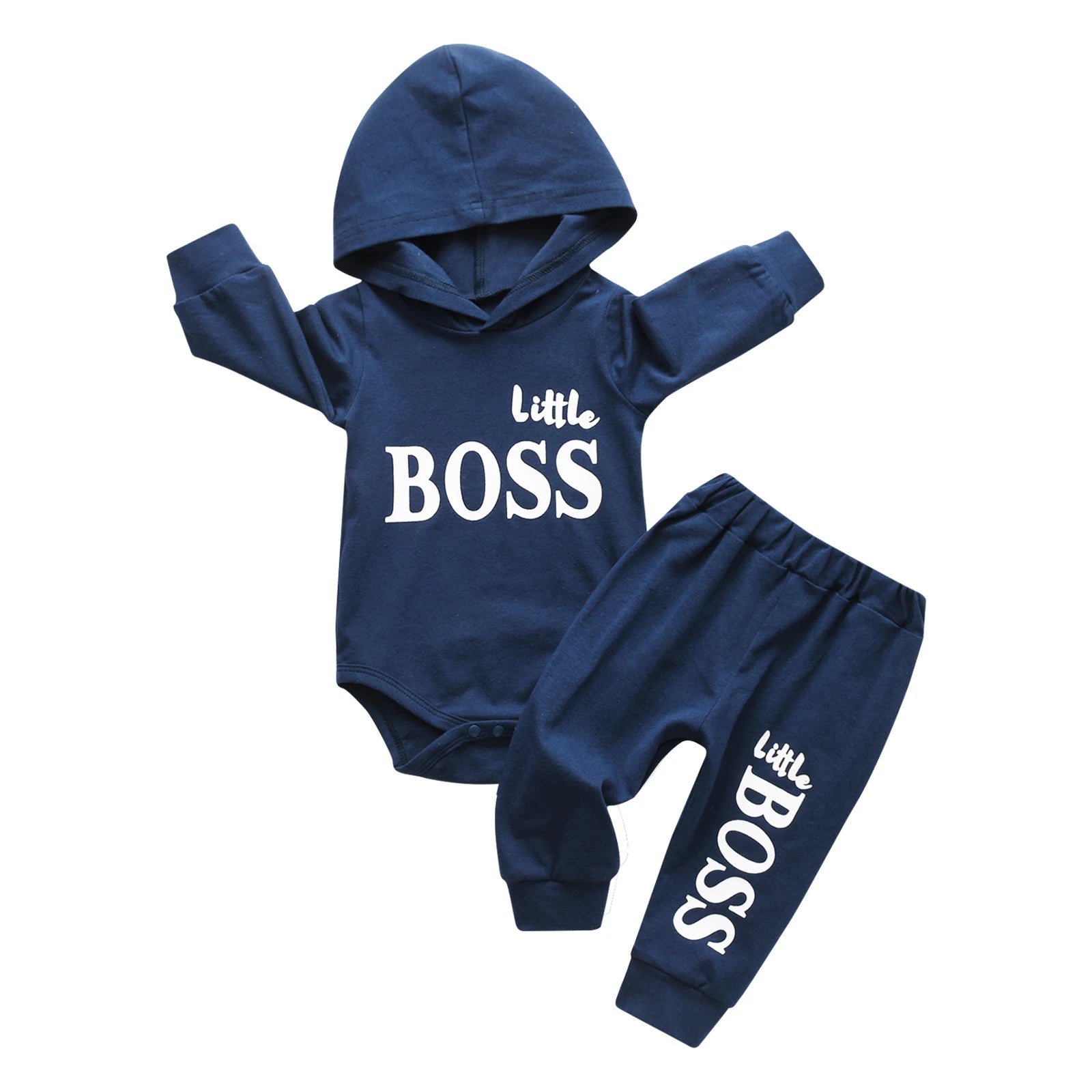 2pcs New Toddler Baby Boy Casual Clothes Set Cotton Long Sleeve Hooded Romper Bodysuit Top and Pants Newborn Outfit for Boys