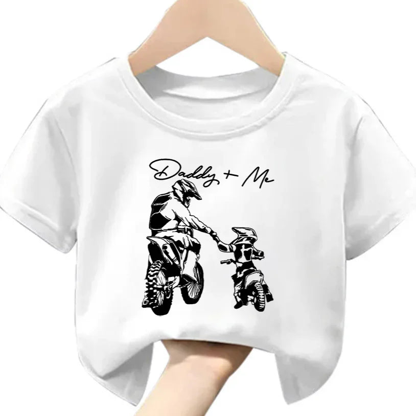 Boys "Daddy + Me" Riding Motorcycle Round Neck T-shirt Tee Top Casual Soft Comfortable for Summer Kids  Boys Clothes Best Seller