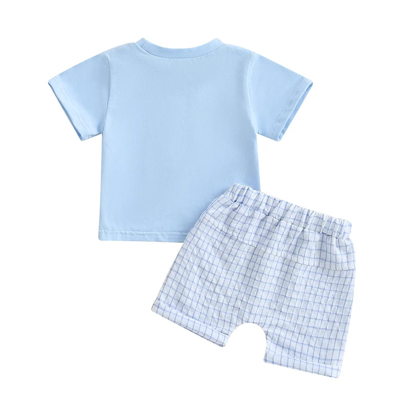 Citgeett Summer Easter Toddler Baby Boys Outfits Bunny Embroidery Short Sleeves T-Shirt Elastic Plaid Shorts Set Clothes