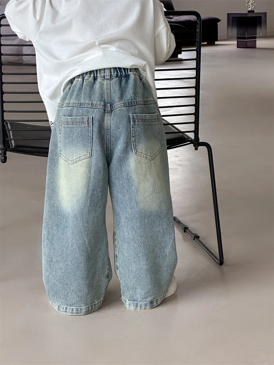 Baby autumn pants boys autumn version of Korean children's wear 2024 new pants in the wear-and-tear jeans trend