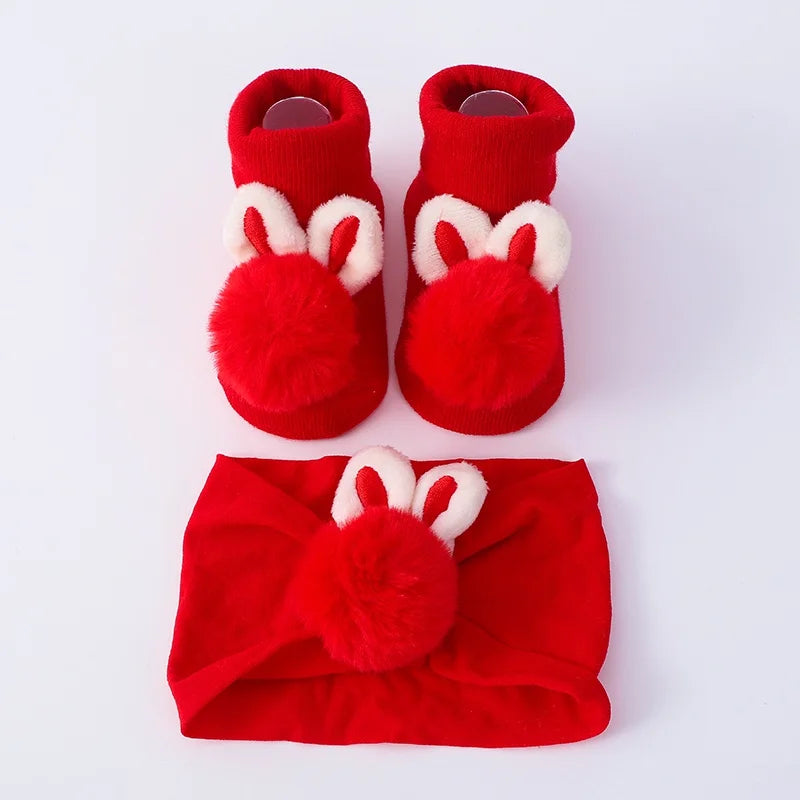 2Pcs Set Baby Socks Headband Cute Plush Ball Newborn Short Socks Cute Kids Baby Girl Hairbands Socks Photo Props