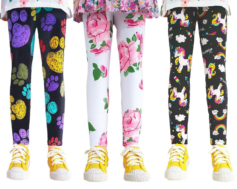 Cute Girls Leggings Spring Autumn Printing Flower Pants Sweet Girl Pencil Pants Kids Trousers Children Clothing