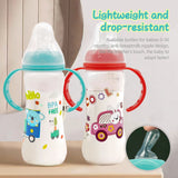 Lightweight and drop-resistant 250ml baby bottle with cartoon handle and breastmilk silicone nipple, PP bottle for 0-36 babies