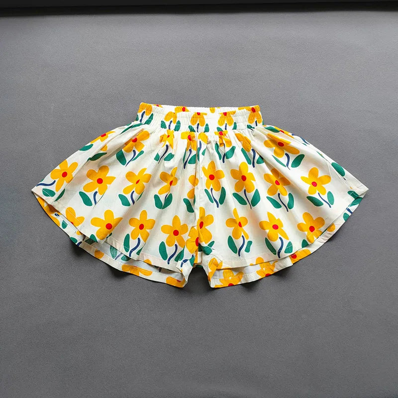 Baby Girls Flower Culottes Summer Sweet Fashionable Children's Floral Wide-Leg Hot Pants Kids Girls Mini Shorts