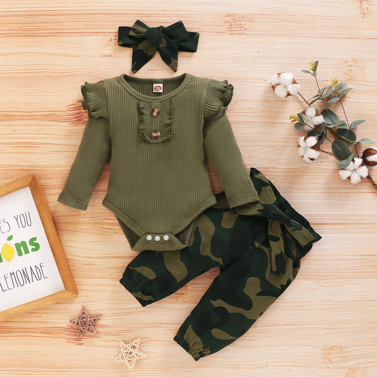 Camouflage Baby Clothes for Baby Girls 3Piece Outfit Knitted Sets for Baby Long Sleeve Toddler Autumn Clothing with Headband