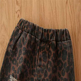 Children's Summer New Girls' Ripped Denim Flared Pants With Elastic Waistband And Leopard Print Casual Pants for Girls