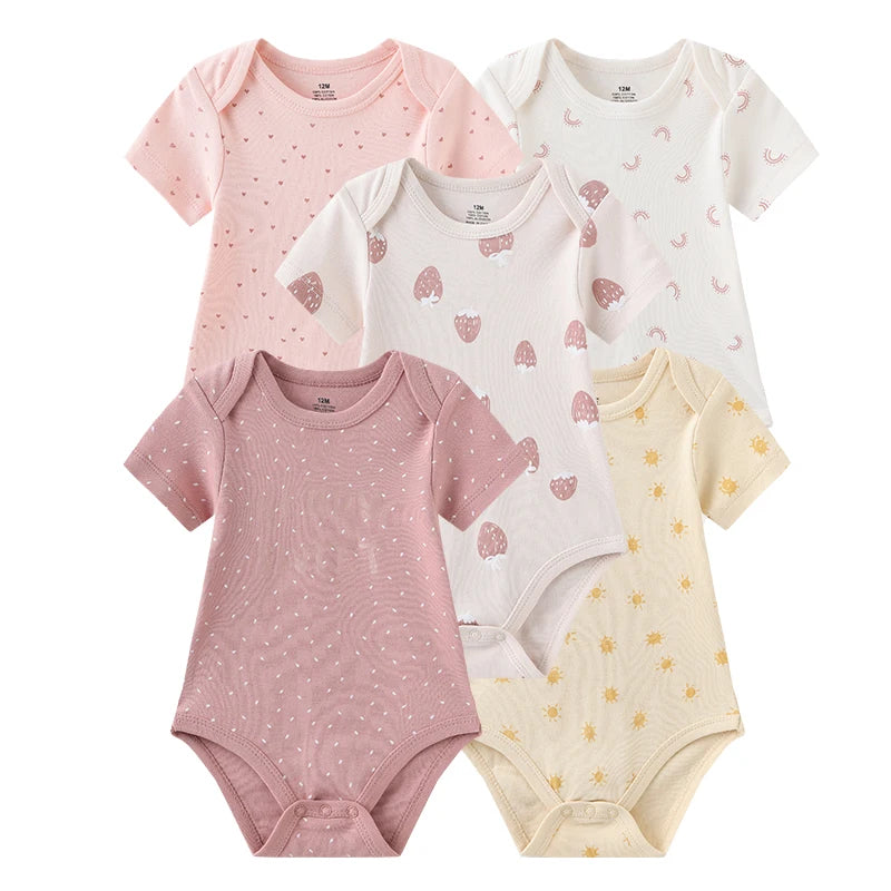 Unisex 5Pieces Newborn Bodysuits Cotton Baby Girl Clothes Set Summer Print Baby Boy Clothes Cartoon Sleeveless Solid Color Bebes