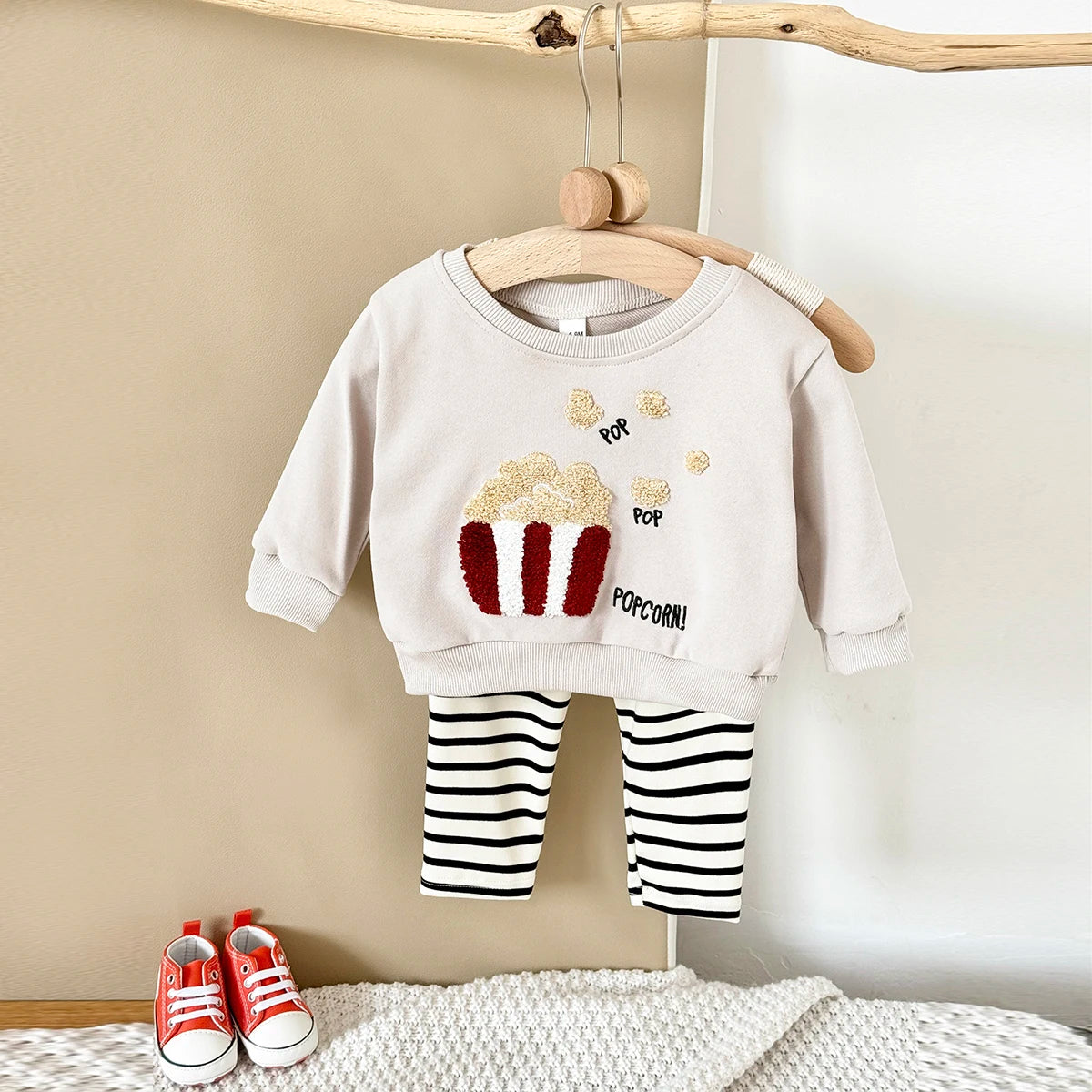 Baby Boy Clothes Cartoon Popcorn Infant Outfit Top Pants 2Pcs Autumn Long Sleeve Sweatshirt Newborn Girl Kids Children Clothing