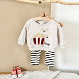 Baby Boy Clothes Cartoon Popcorn Infant Outfit Top Pants 2Pcs Autumn Long Sleeve Sweatshirt Newborn Girl Kids Children Clothing