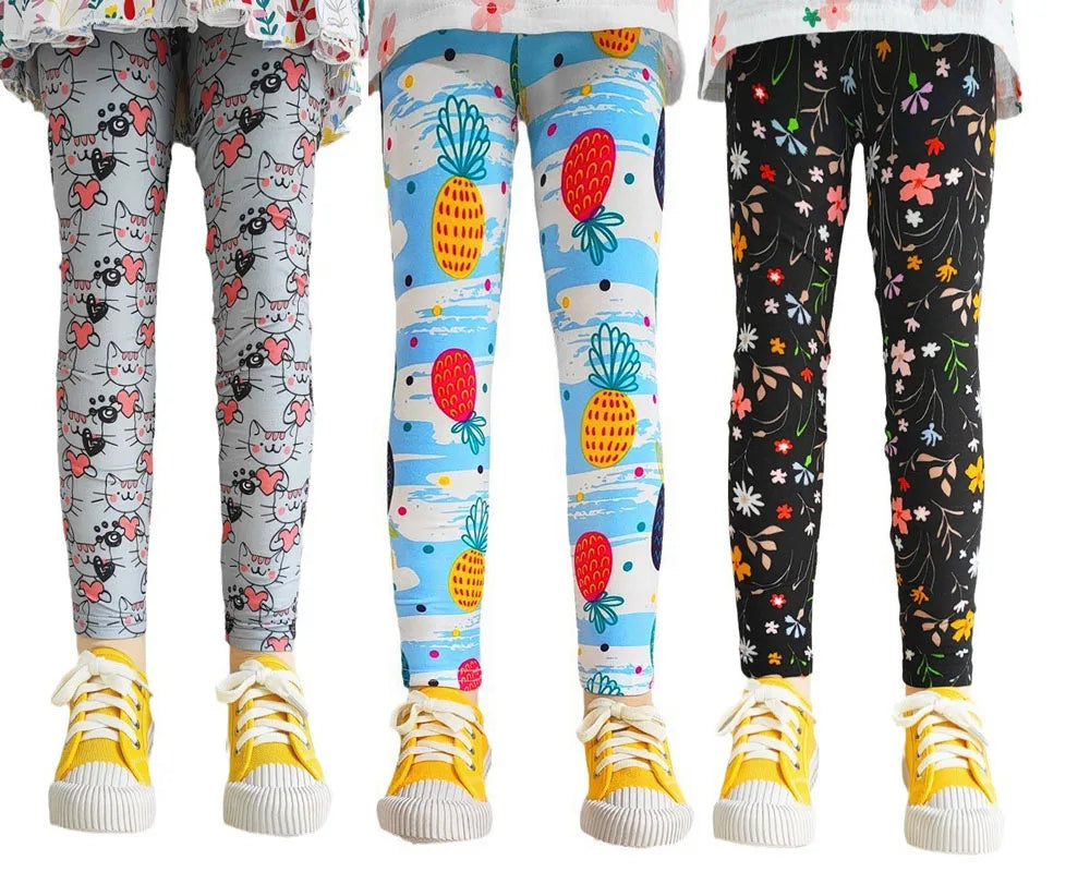 Cute Girls Leggings Spring Autumn Printing Flower Pants Sweet Girl Pencil Pants Kids Trousers Children Clothing