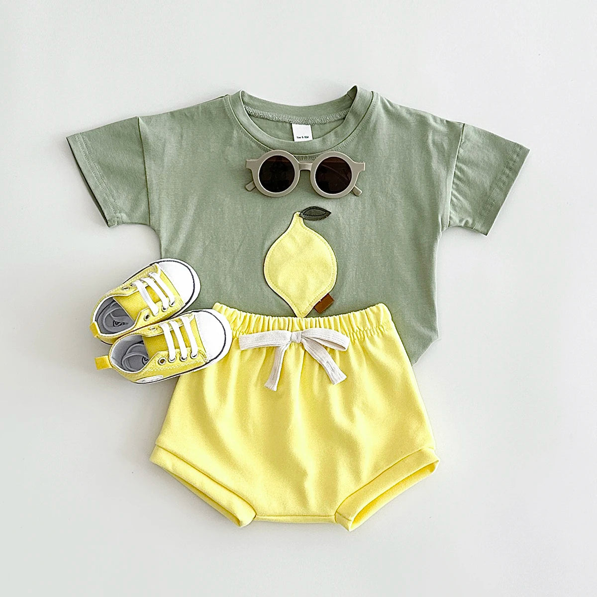 New Summer Baby Clothes Set Infant Toddler Fruit Lemon Print Round Neck T-shirt+Shorts Newborn Boys Girls Outfit Set 2PCS