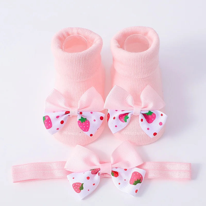 2Pcs Set Baby Socks Headband Cute Plush Ball Newborn Short Socks Cute Kids Baby Girl Hairbands Socks Photo Props