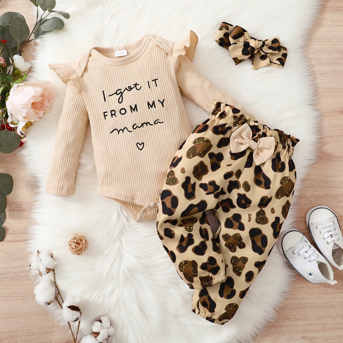 0-18 Months Newborn Baby Girl Clothes Set Long Sleeve Bodysuit+Leopard Pants+Headband 3PCS Fashion Autumn Outfits Toddler Girl