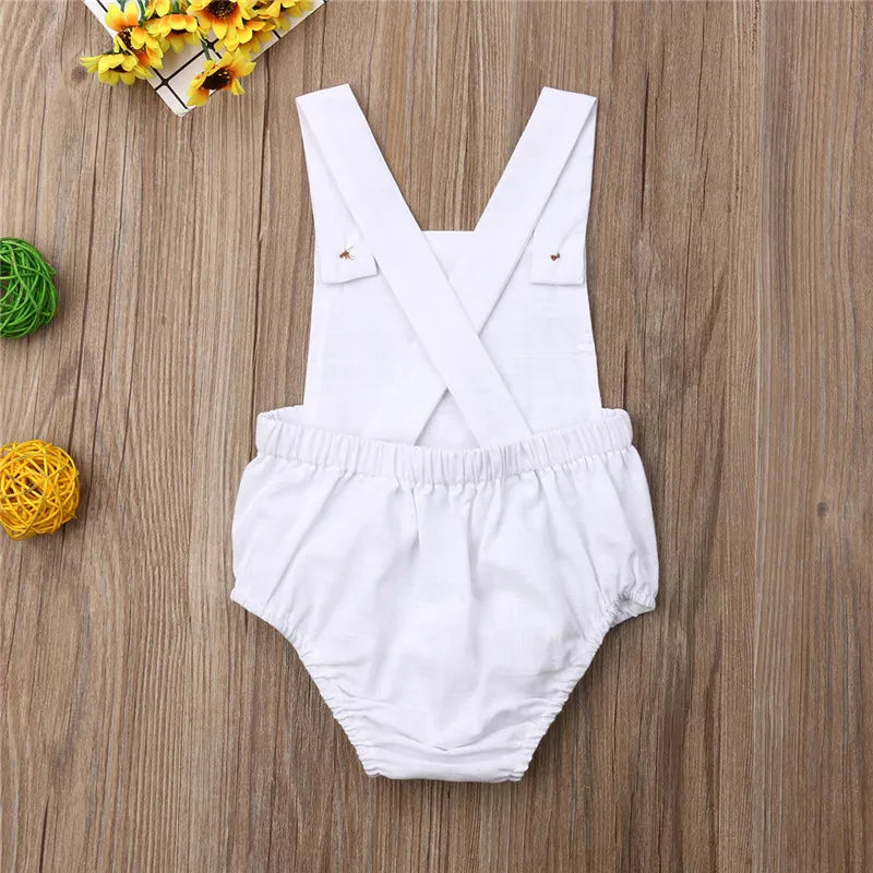 0-36months Newborn Bodysuits Summer Ruffles Playsuit For Baby Girl Solid White Beige Button Backless Infant Boy Sunsuit Playsuit