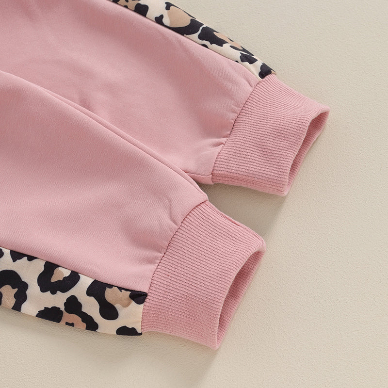 2 Pcs Toddler Baby Girl Spring Fall Clothes Letter/ Leopard Print Long Sleeve Pullover Tops Pocket Pants Casual Outfit