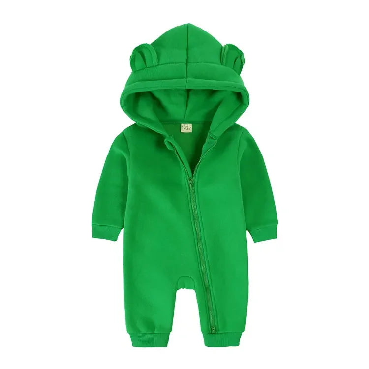 Winter Warm Baby Boy Romper Long Sleeve Hooded Zipper Baby Clothes Girl Romper Fashion Solid Newborn Clothing 3-24 Months