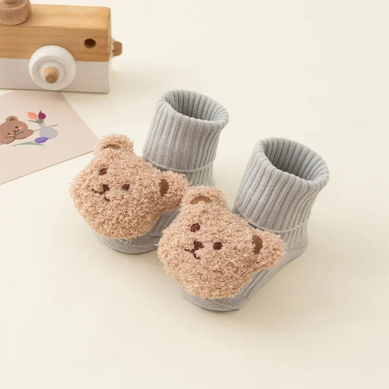 Cute Cartoon Bear Baby Socks for Boy Girl Winter Soft Cotton Anti Slip Soled Newborn Toddler Sock Kids Thicken Socken Warm Socks