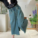 Girls' Jeans Spring And Summer New Style Children's Straight-leg Medium And Large Children's Wide-leg Spring Loose Trousers