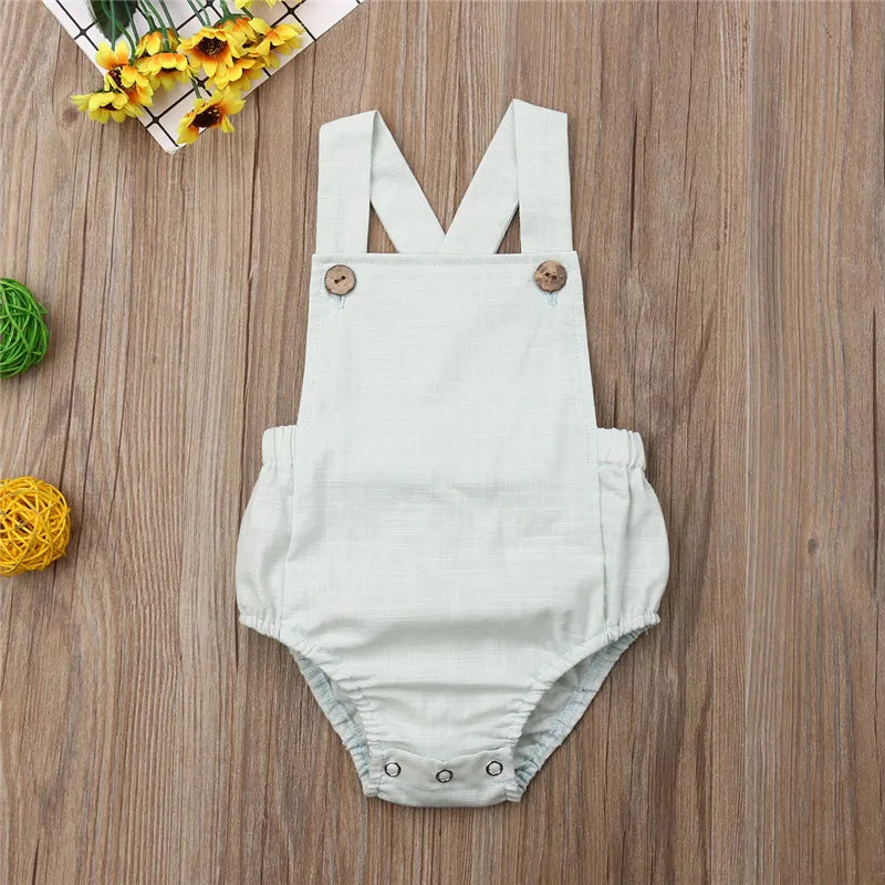 0-36months Newborn Bodysuits Summer Ruffles Playsuit For Baby Girl Solid White Beige Button Backless Infant Boy Sunsuit Playsuit